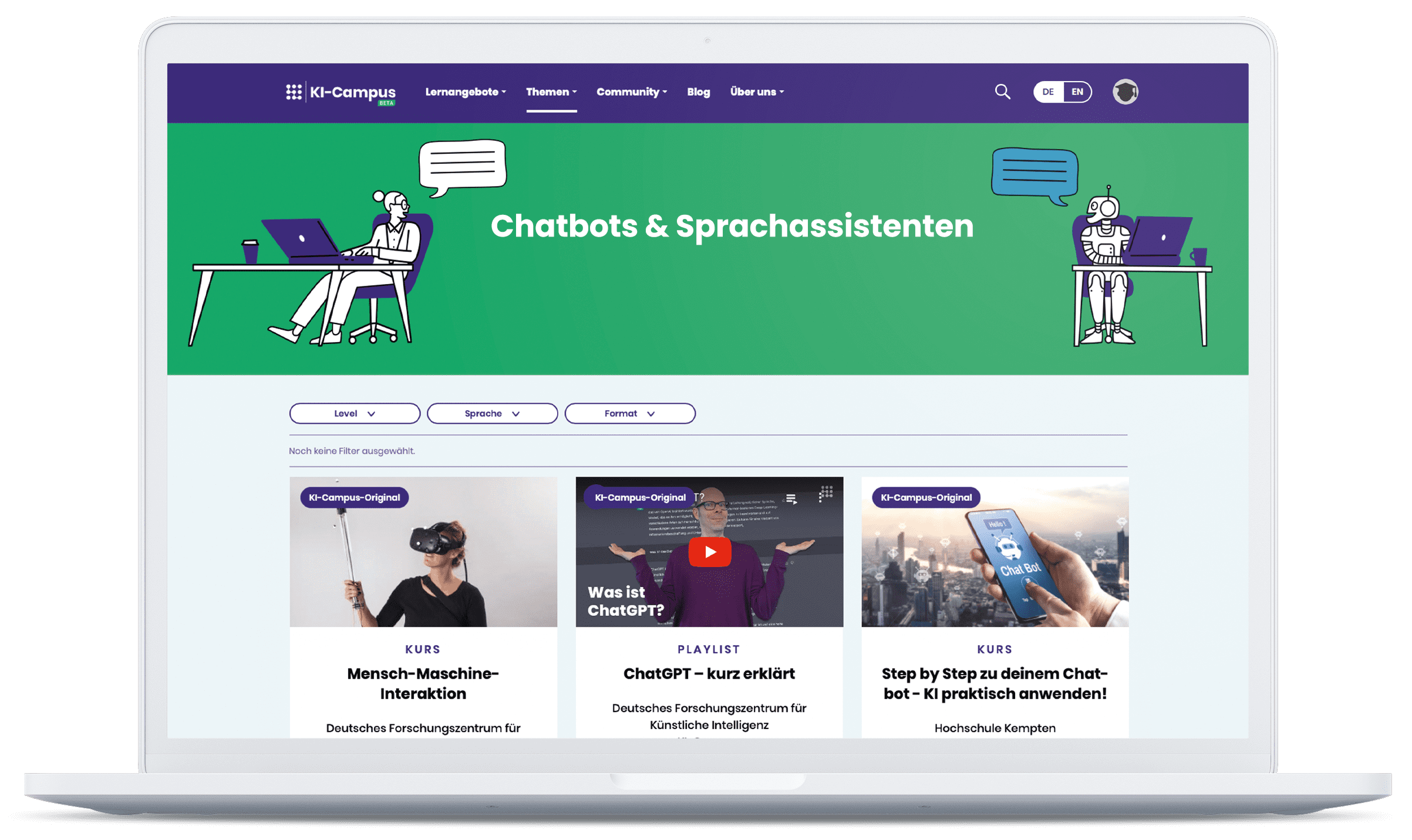 Mockup Themenseite Chatbots & Sprachmodelle des KI-Campus